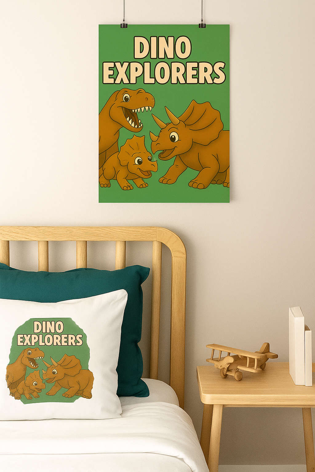Dino Explorers Rolled Poster – Cute Cartoon Dinosaur Family Wall Art for Kids’ Rooms