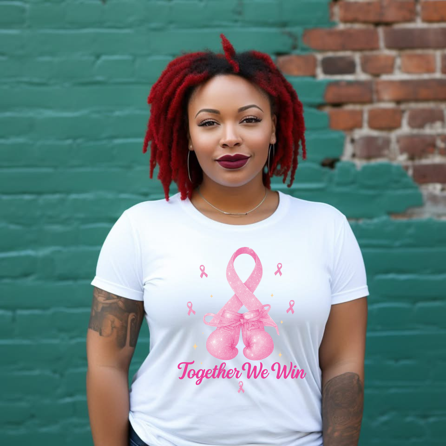 Pink Glitter Breast Cancer Awareness Bundle – “We Fight Together”, “Faith Hope Strength”, “ 2 Support Love Fight”, and “Together We Win” Inspirational Quotes PNG Set