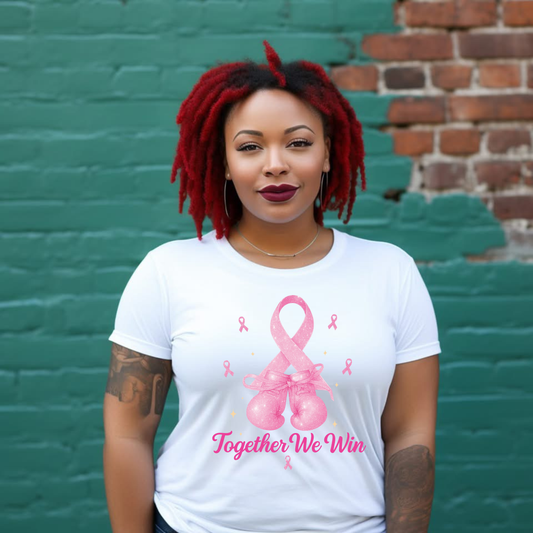 Pink Glitter Breast Cancer Awareness Bundle – “We Fight Together”, “Faith Hope Strength”, “ 2 Support Love Fight”, and “Together We Win” Inspirational Quotes PNG Set