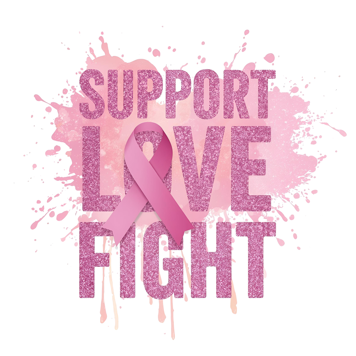 Pink Glitter Breast Cancer Awareness Bundle – “We Fight Together”, “Faith Hope Strength”, “ 2 Support Love Fight”, and “Together We Win” Inspirational Quotes PNG Set