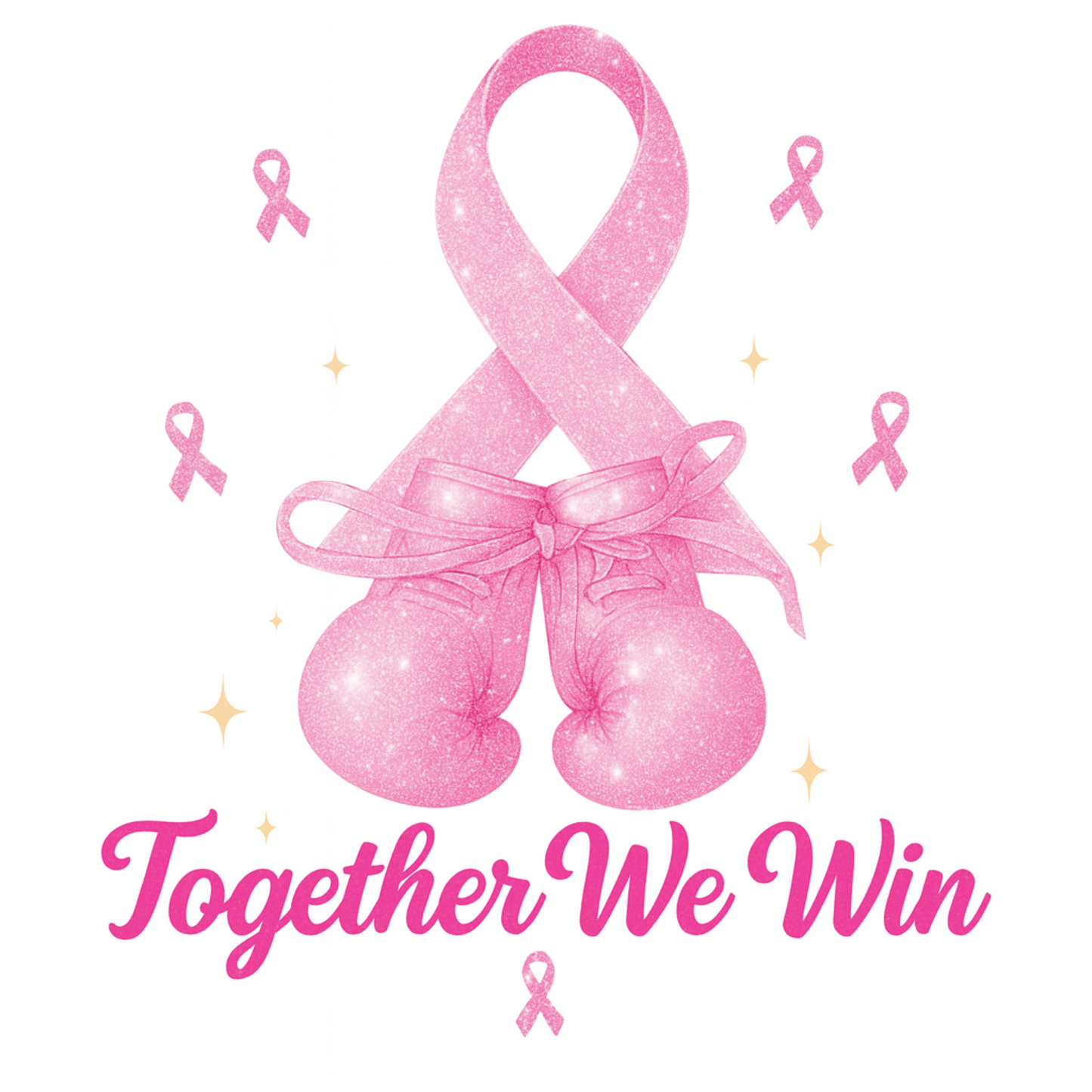 Pink Glitter Breast Cancer Awareness Bundle – “We Fight Together”, “Faith Hope Strength”, “ 2 Support Love Fight”, and “Together We Win” Inspirational Quotes PNG Set