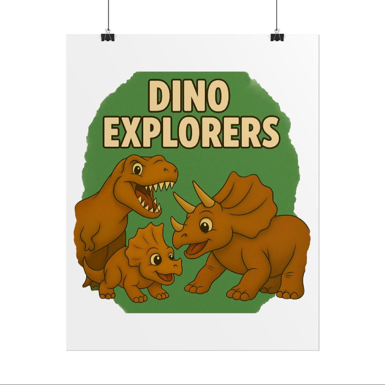 Dino Explorers Rolled Poster – Cute Cartoon Dinosaur Family Wall Art for Kids’ Rooms