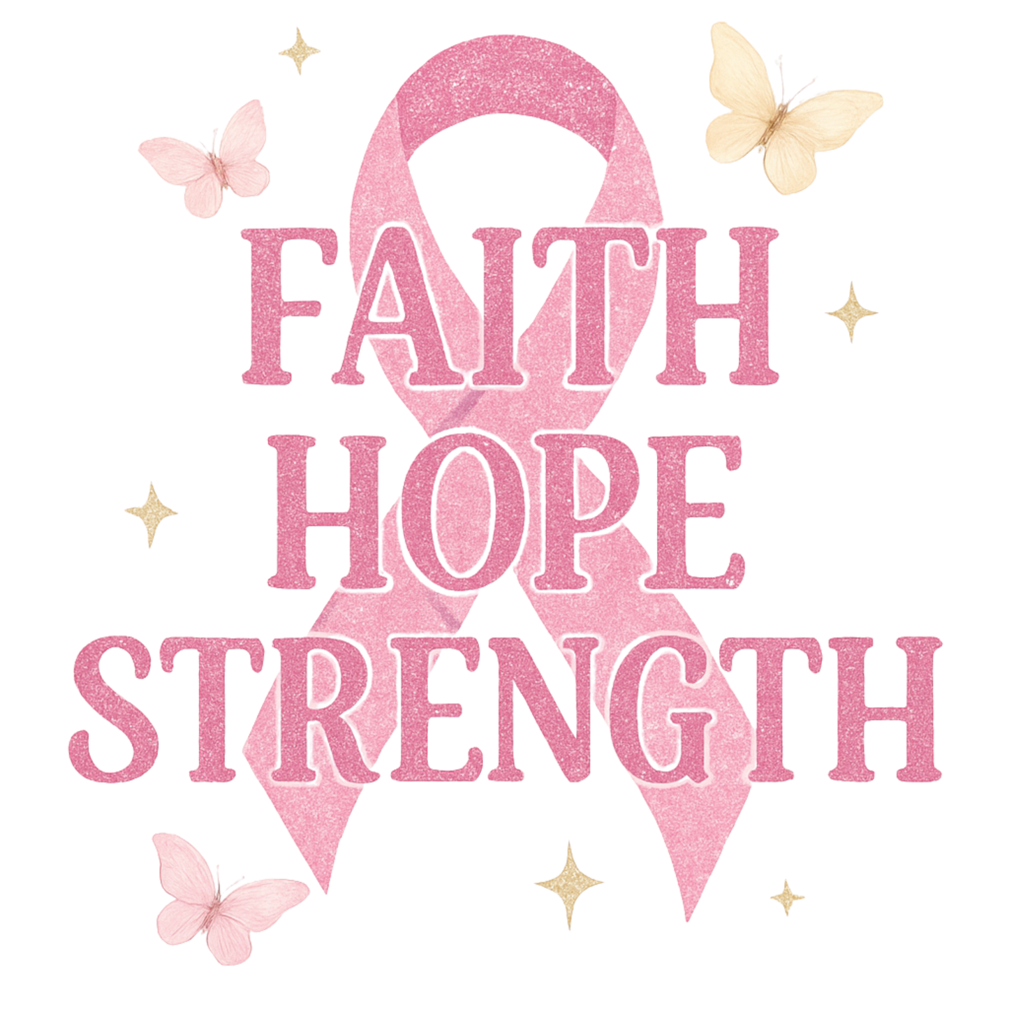 Pink Glitter Breast Cancer Awareness Bundle – “We Fight Together”, “Faith Hope Strength”, “ 2 Support Love Fight”, and “Together We Win” Inspirational Quotes PNG Set