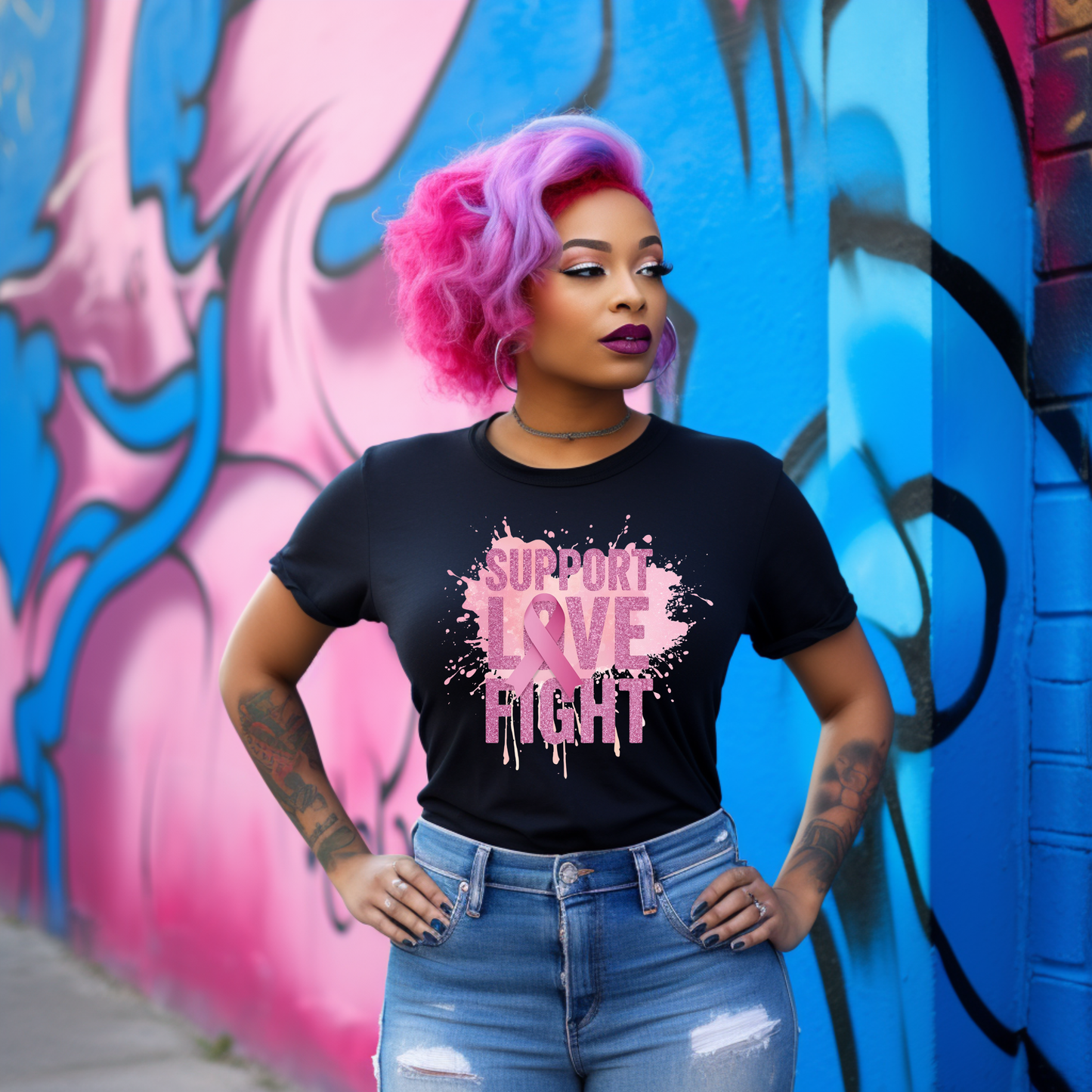 Pink Glitter Breast Cancer Awareness Bundle – “We Fight Together”, “Faith Hope Strength”, “ 2 Support Love Fight”, and “Together We Win” Inspirational Quotes PNG Set