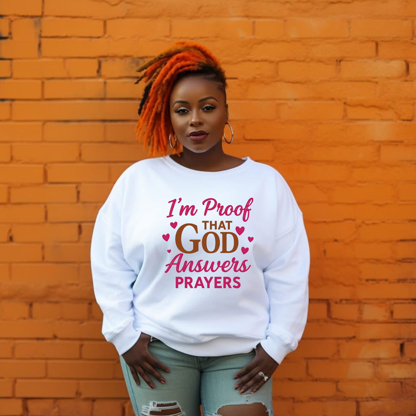 Crewneck Sweatshirt — "I'm Proof That God Answers Prayers" Christian Faith Crewneck